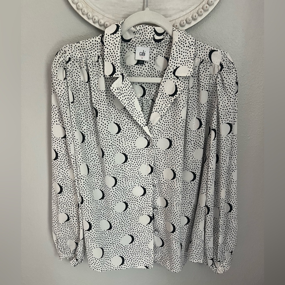CAbi Black and White Patterned Eclipse Blouse